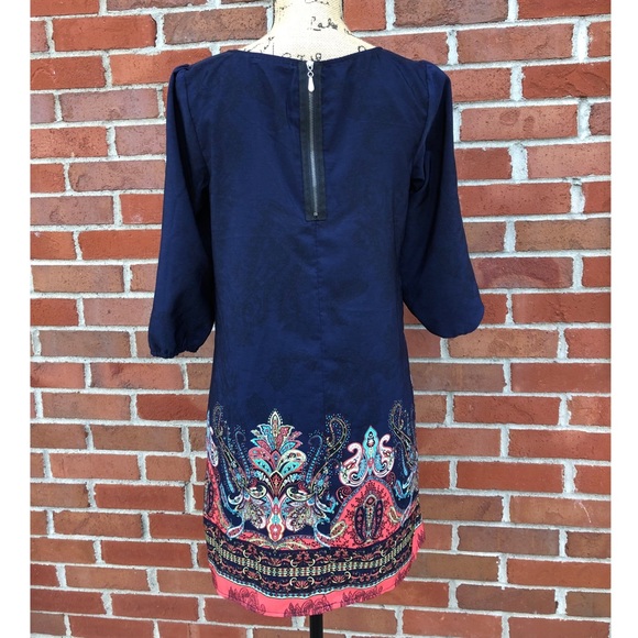 BeBop 3/4 Sleeve Paisley Print Multicolor Dress - Picture 3 of 8